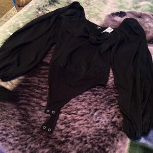 Express Black Puff Sleeve Bodysuit